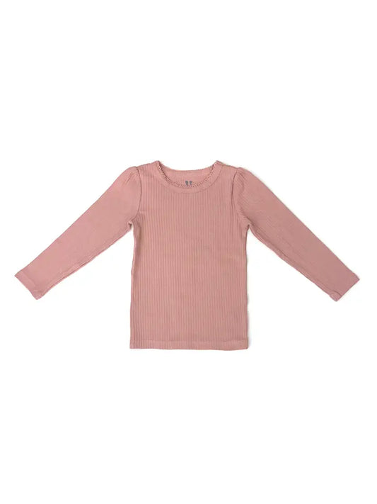 Rib Knit Long Sleeve Tee - Mauve