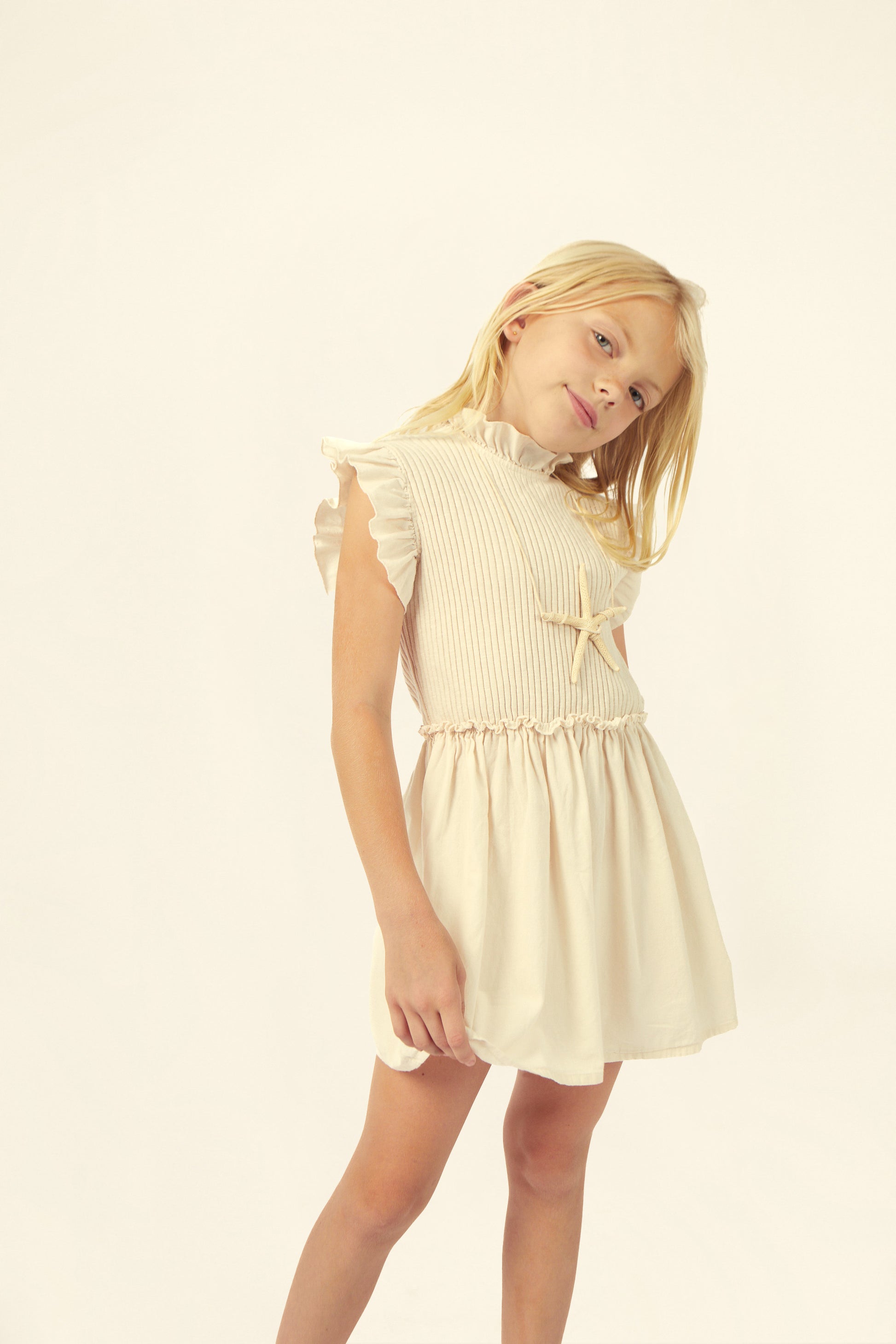 Mipounet Charlotte Jersey Dress - Ecru Charlie Rose Kids Mipounet Charlotte Jersey Dress - Ecru Charlie Rose Kids