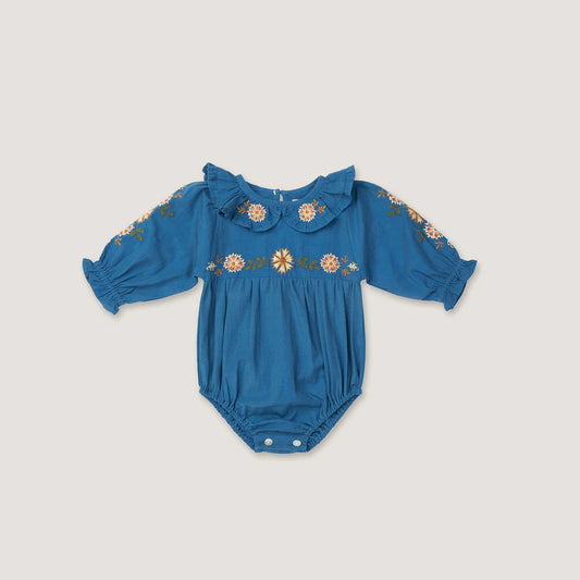 Belle Romper - Azure with Embroidery