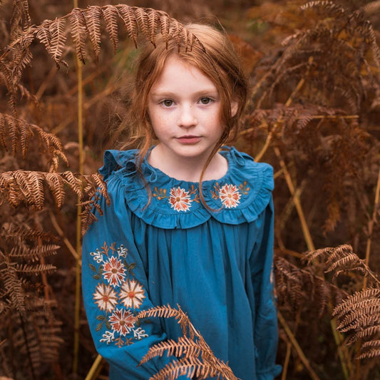 Belle Dress - Azure with Embroidery