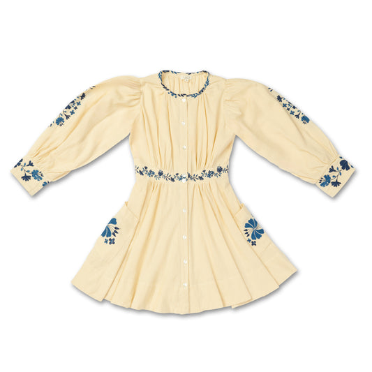 Blair Dress - Macadamia with Embroidery