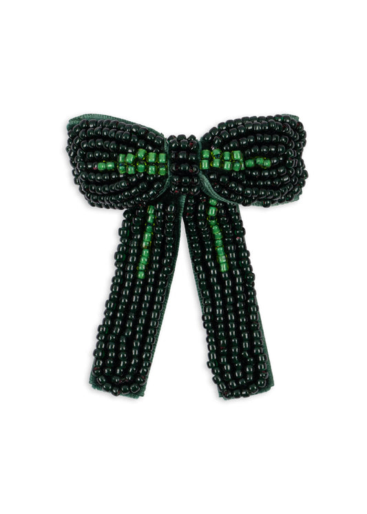 Pearl Bow Hair Clip - Green