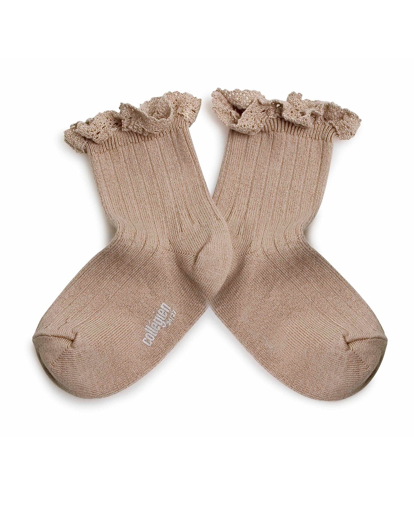 Lili Lace Trim Ribbed Ankle Sock - Petite Taupe