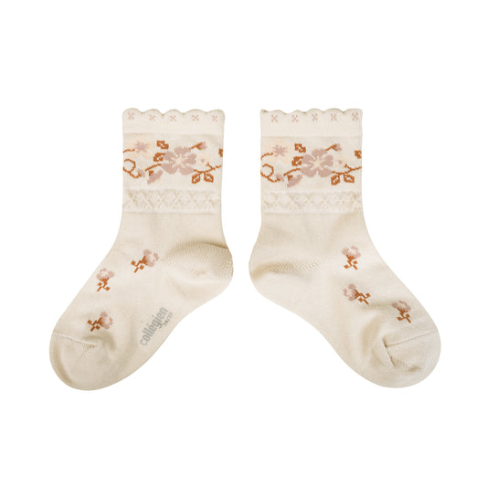 Camélia Jacquard Flower Ankle Socks - Doux Agneaux
