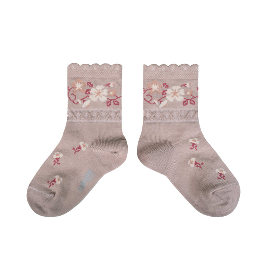 Camélia Jacquard Flower Ankle Socks - Vieux Rose