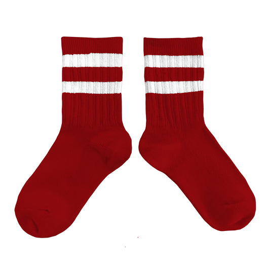 Nico Ribbed Varsity Crew Socks - Rouge Carmin